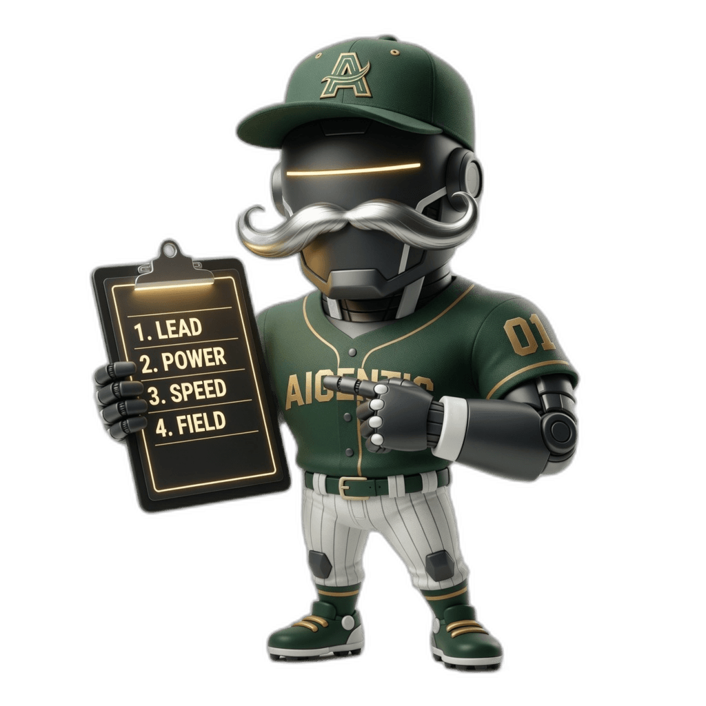 Aigentic robot coach drafting the roster with a clipboard